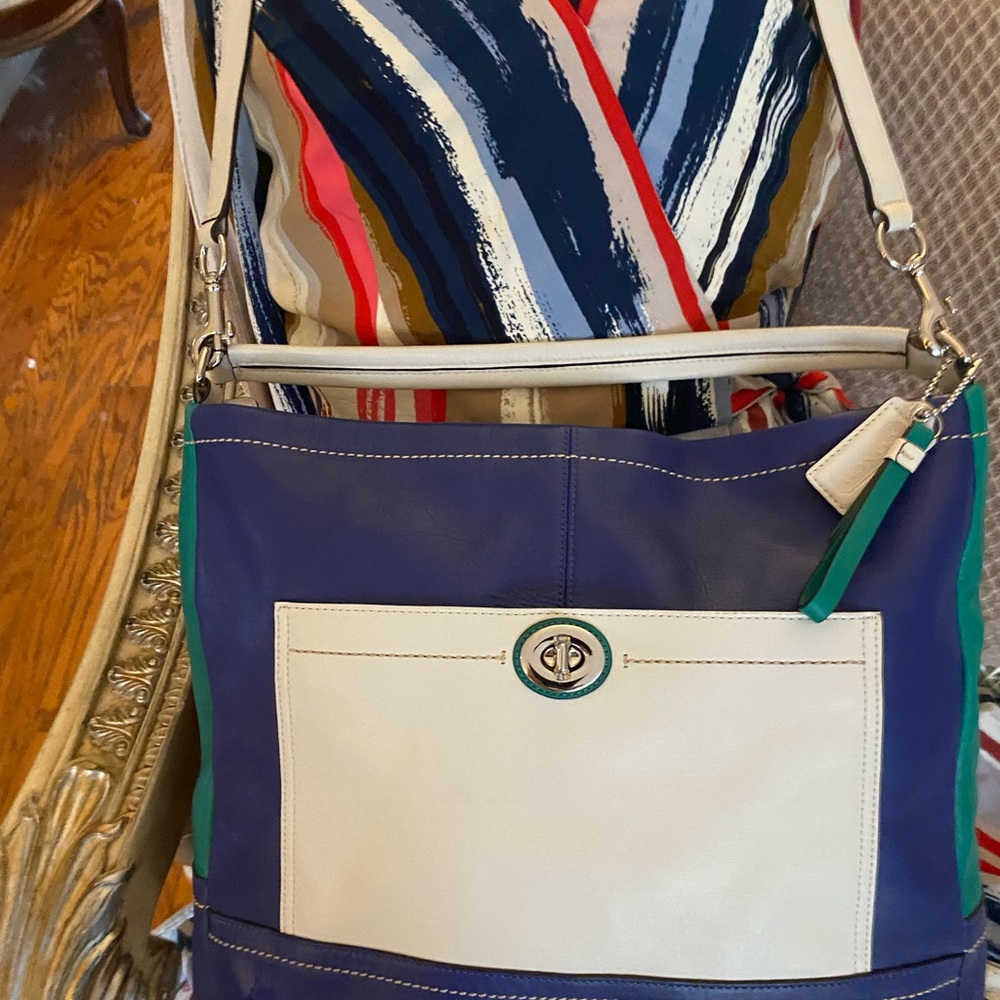 Coach Blue and Cream Shoulder Bag